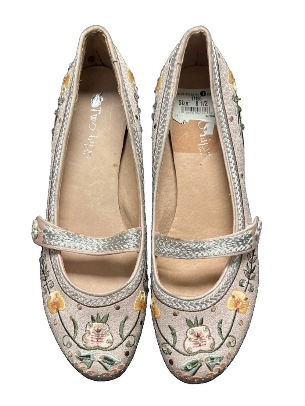 Two Lips Women's GOLD PINK  Beaded Embroidered Shoe Size 8.5 M